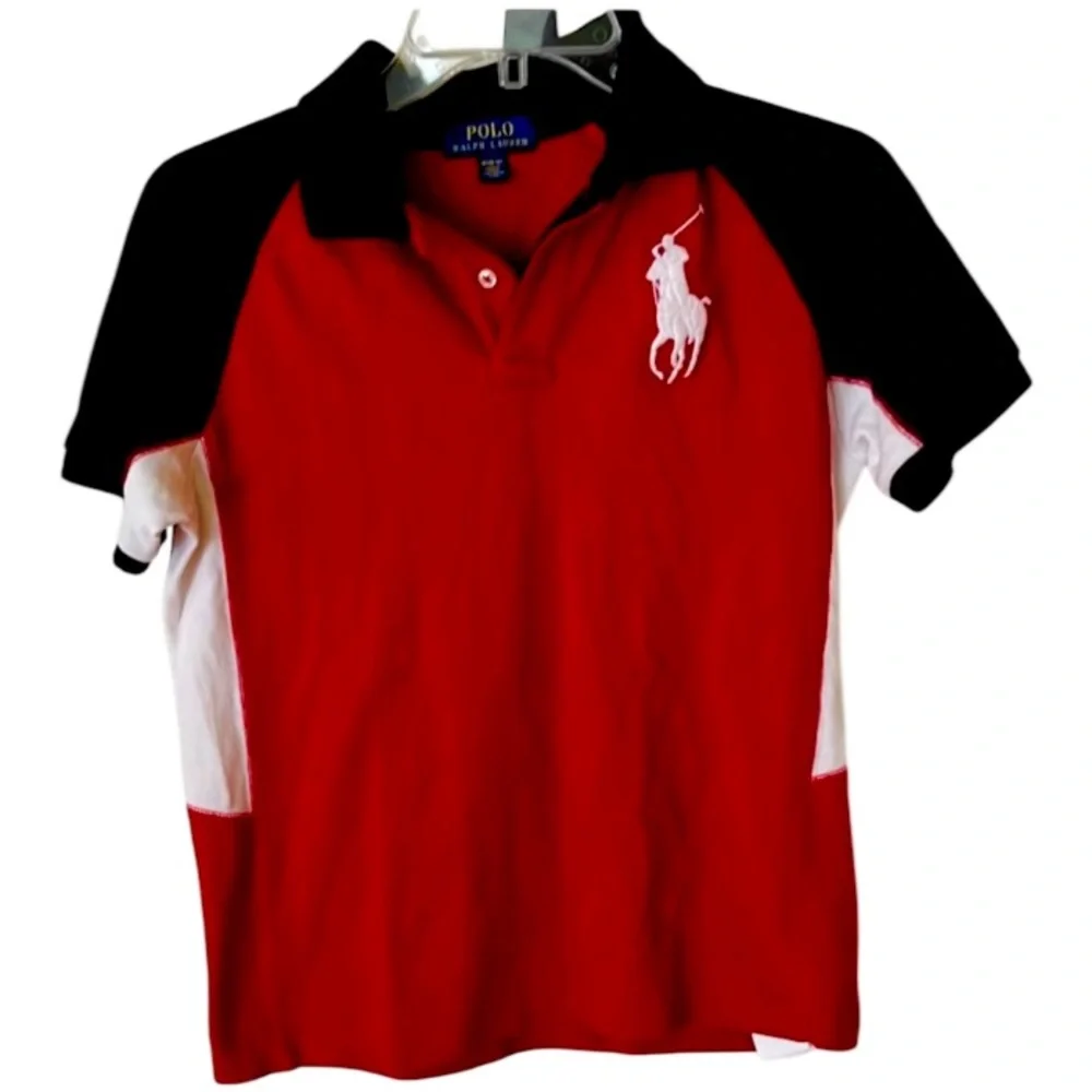 Polo Ralph Lauren red & blue polo shirt  Boys size 10-12  Number 2 in the back